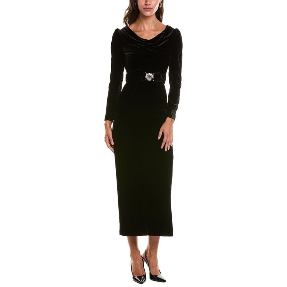 Saloni Womens  Jinx Stretch Velvet Silk-Blend Midi Dress, Black